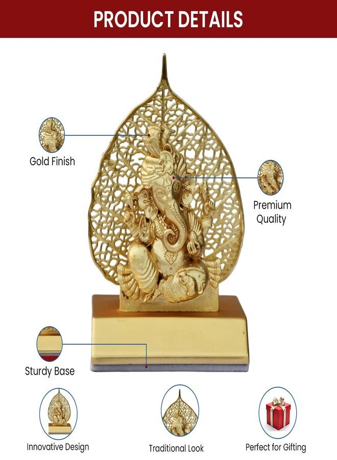Saugat Traders Metal Ganesha Idol for Car Dashboard Home Decor Golden Ganesh Ji Statue Showpiece Diwali New Year Gift for Corporate Client, Friends, Employees Spiritual Good Luck Gift - Image 2